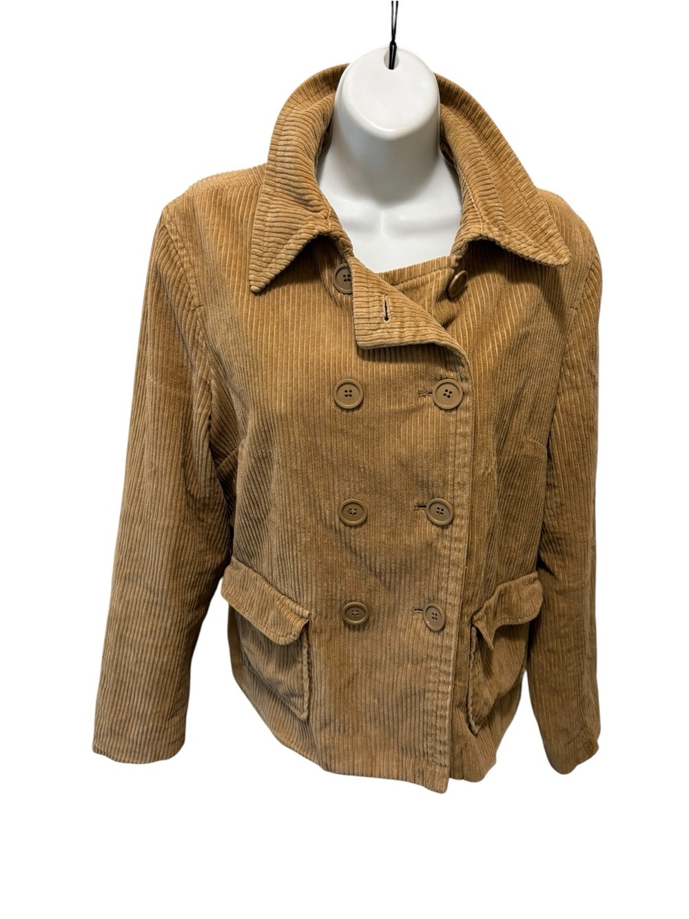 VTG Y2K Gap Double Breasted Relaxed Corduroy Utility Jacket Sz L Pockets Belt